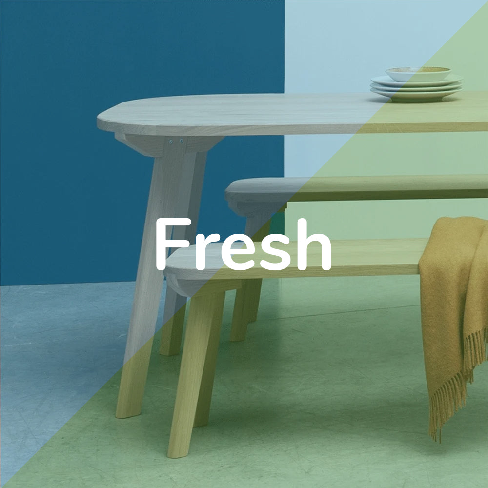 Sky blue and grass green with a splash of yellow