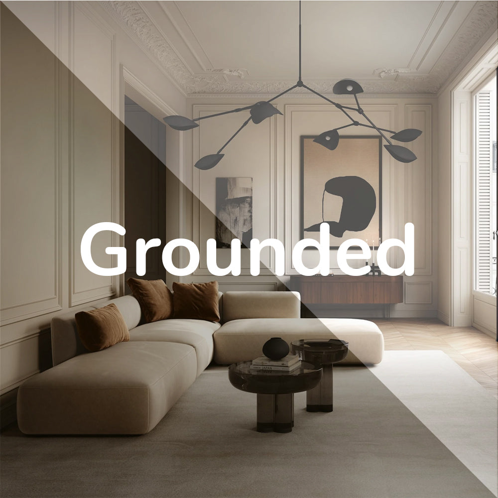 Neutral browns and greys against a backdrop of calming white