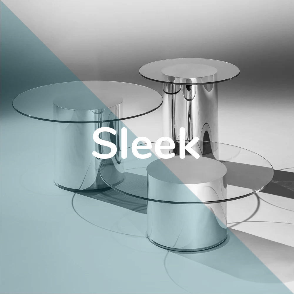 Glossy silver, monochrome tones and concrete grey with a flash of neon