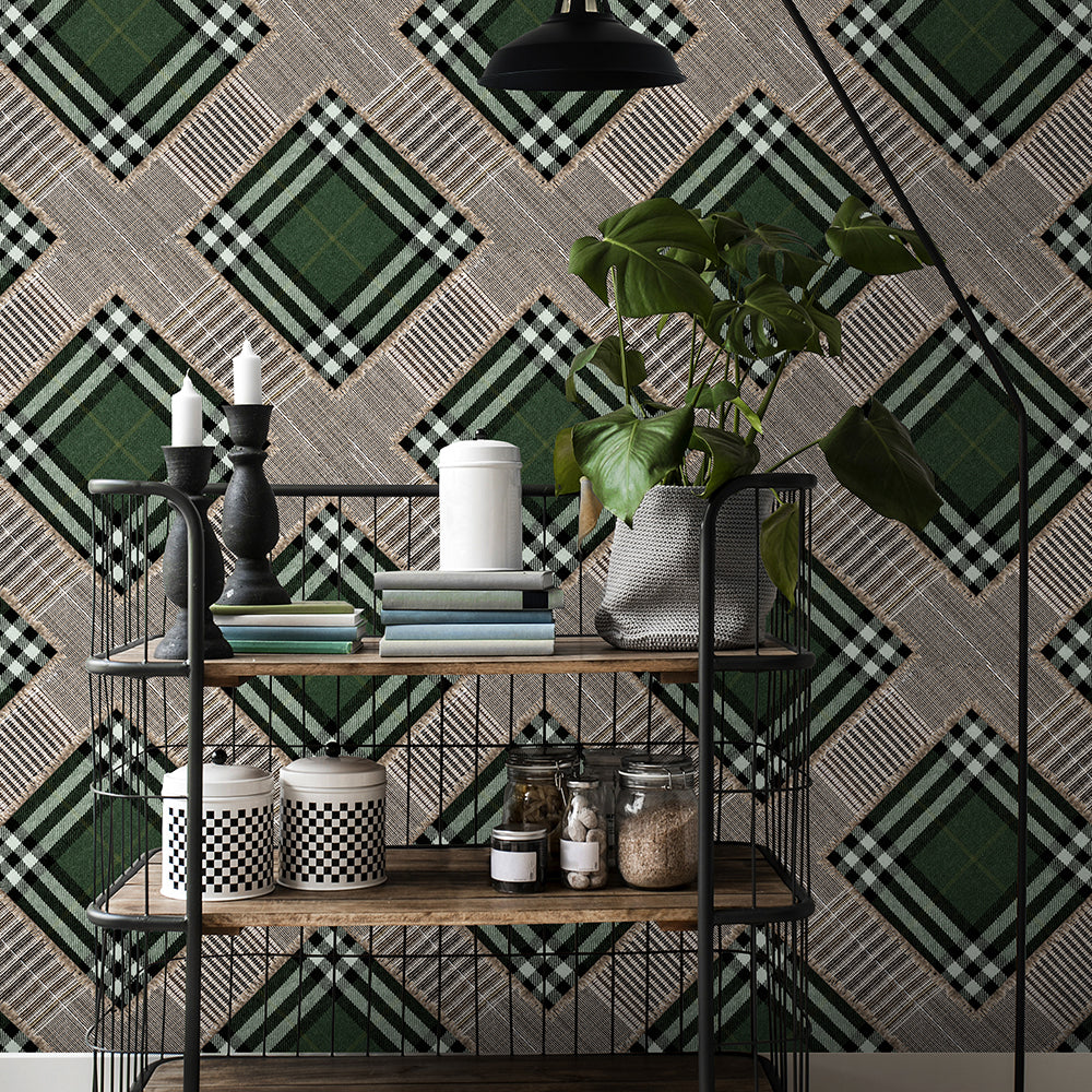Checkered Patchwork British Green Collectables Wallpaper - MINDTHEGAP - Do Shop